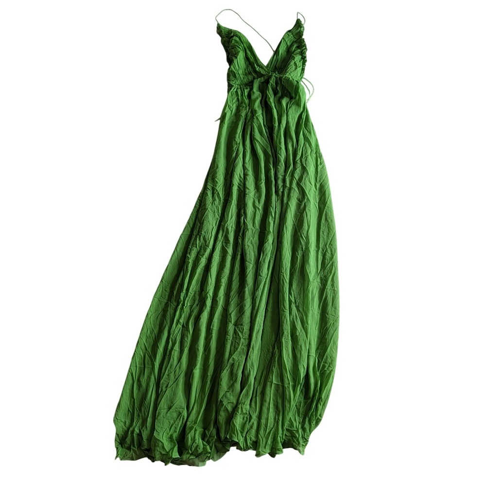 Sau Lee NWT Cameron Silk Chiffon Gown Apple Green Pleated Maxi Dress- Size 4 - Picture 3 of 8